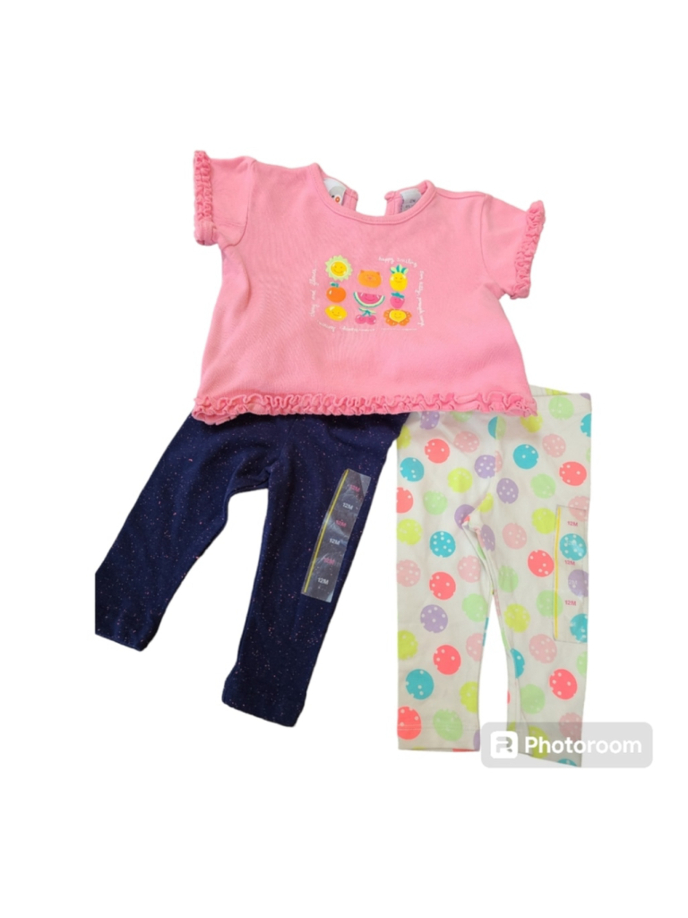 Circo Baby Girl 3pc Mix & Match Set 12M Pink Fruit Top Navy Glitter Polka Dot Le